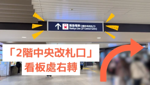 阪急電車 2階中央改札口看板處右轉